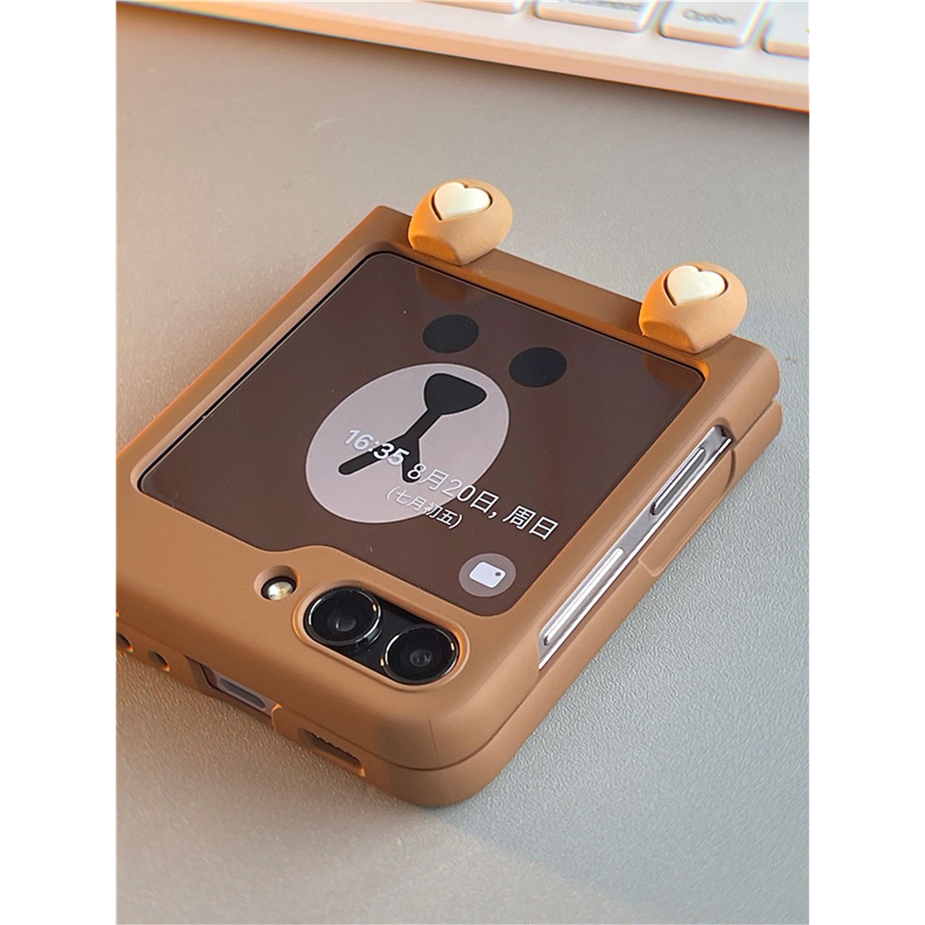 Dễ Thương Bao Da Điện Thoại Nắp Gập Hình Tai Gấu 3d Màu Trơn Phong Cách Hàn Quốc Cho galaxy z flip5 flip 5 z flip5 zflip5 zflip5 Ốp