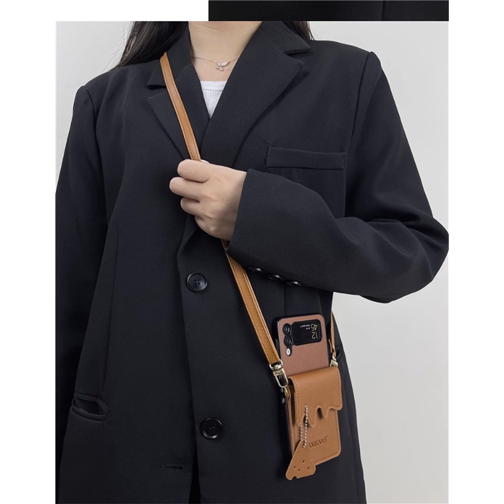 Bao Da Điện Thoại Sang Trọng Có Dây Đeo Chéo Cho samsung galaxy z flip 3 4 5g z flip3 zflip4 Ốp