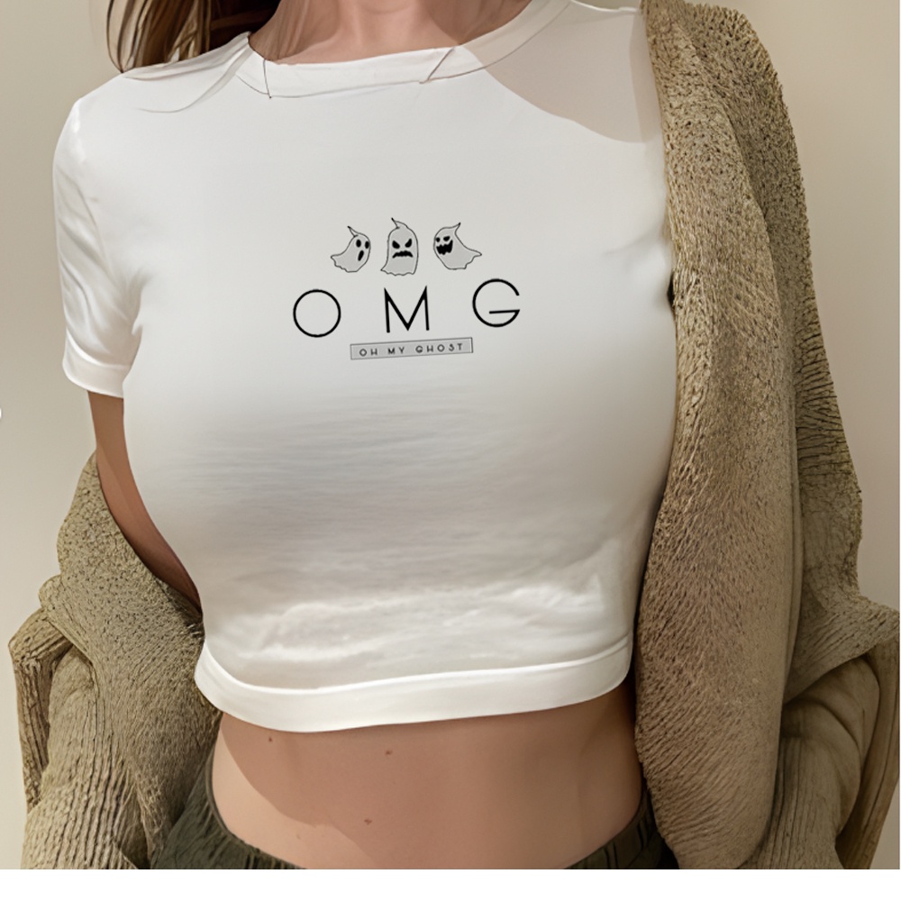 Omg Áo Thun crop top In Hình Đồ Họa Đáng Yêu Phong Cách Gothic Cổ Điển Cho Nữ kawaii