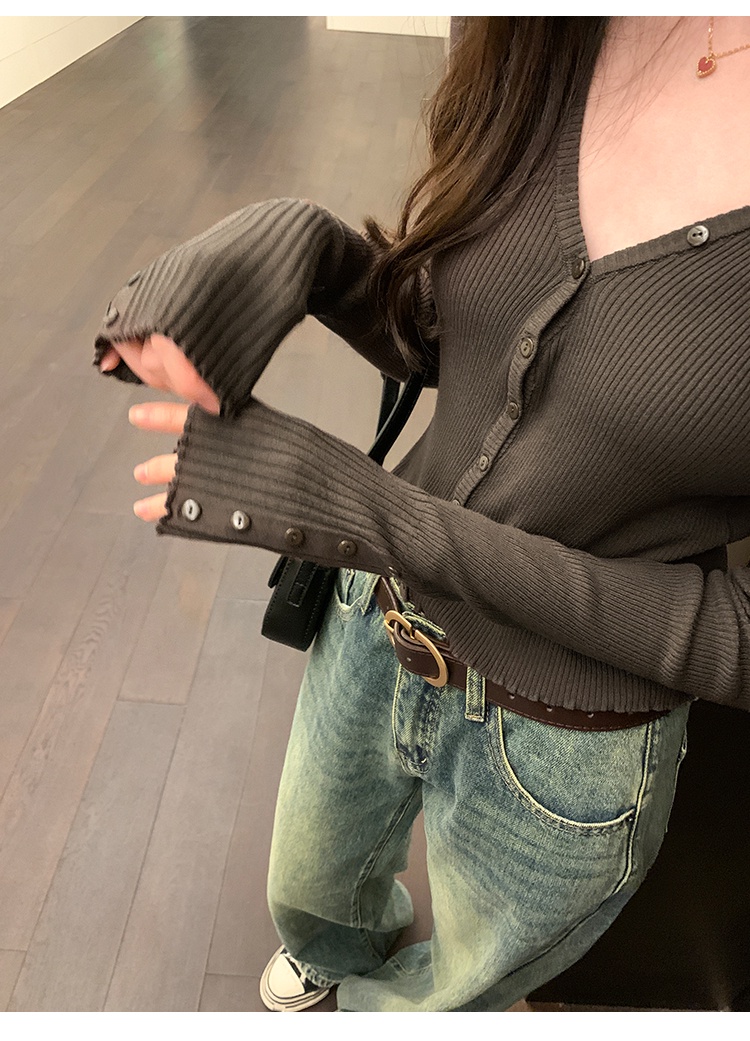 Áo cardigan Dệt Kim Cổ v Dáng Ôm Dài Tay Phong Cách retro 69080