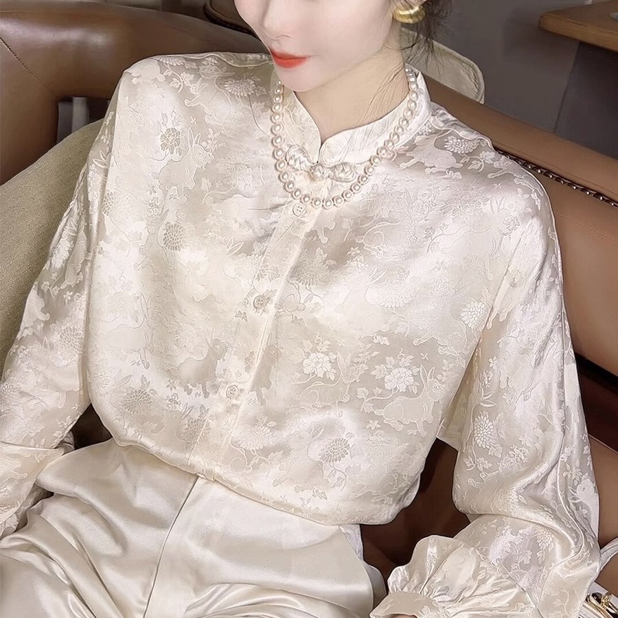 Mới Áo Sơ Mi Lụa Dâu Tằm Tay Dài Cổ Đứng Phong Cách Trung Hoa Cổ Điển Ngọt Ngào Dành Cho Bạn Nữ