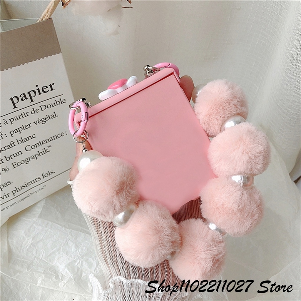 Dễ Thương Ốp Điện Thoại Hình Trái Tim Đôi Cánh 3d Đính Ngọc Trai Phối Bóng Lông Cho galaxy zflip5 5g z flip5 flip5 zflip5