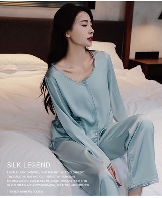 Bộ Đồ Ngủ Lụa Phối Ren Cổ Tròn Gợi Cảm Dành Cho Nữ