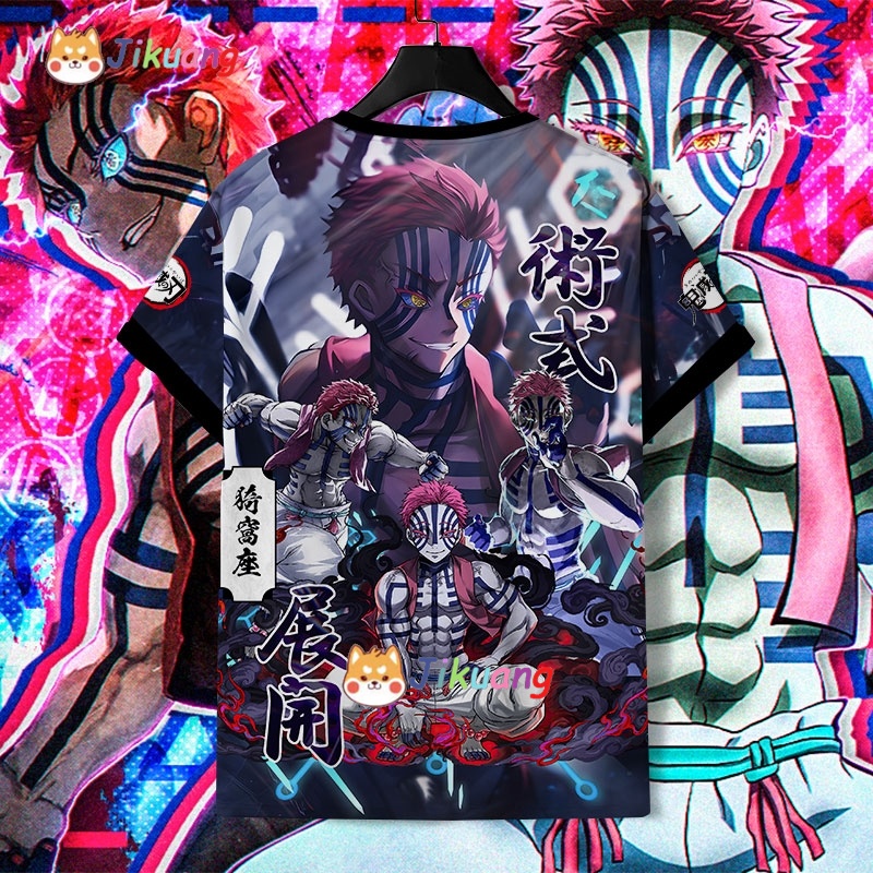 Mới Demon Slayer Akaza Áo Anime Nhật Bản Nam Nữ 3D In Tay Ngắn T Unisex Casual Top Cosplay Tay Ngắn 