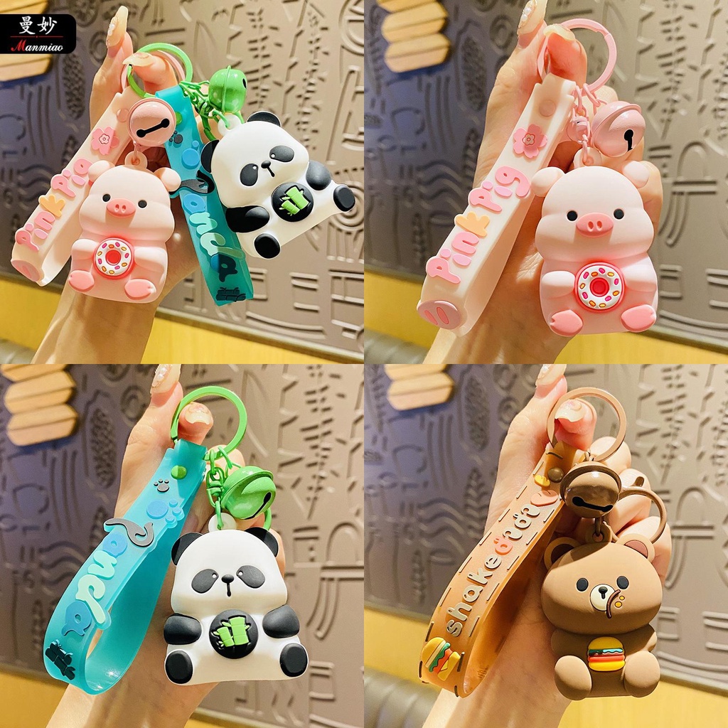 Dễ Thương Móc Khóa Silicon Hình Gấu Trúc Ăn Bánh donut / Heo Đất / Bánh donut