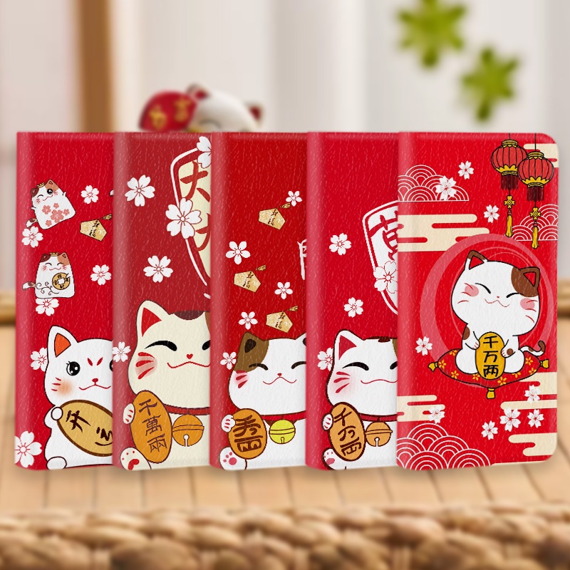 Bao Da Điện Thoại Nắp Lật Chống Sốc Hình Mèo May Mắn Cho iPhone 15 Plus 14 Pro max i14 i15 Apple