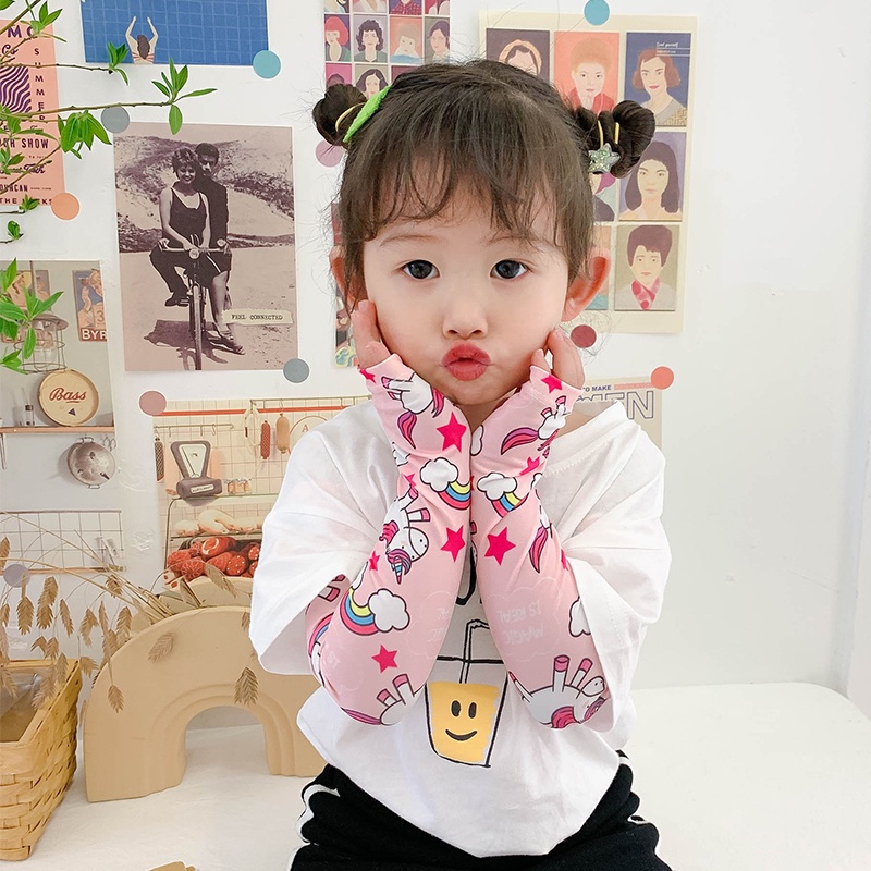 1 Cặp Găng Tay Chống Nắng Tia uv Họa Tiết Hoạt Hình Dễ Thương Dành Cho Bé Gái 3-12 Tuổi