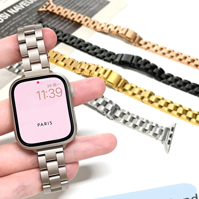 Dây Đồng Hồ Bằng Thép Không Gỉ Sang Trọng Cho apple watch series9 8 7 se 6 5 4 38 40 45mm 41mm
