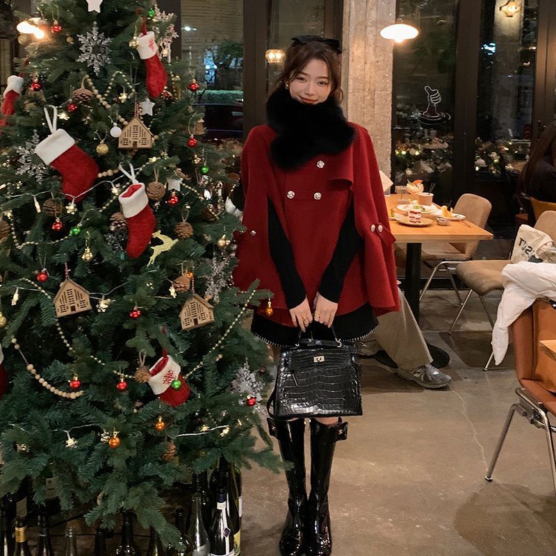 Áo Khoác Nữ Thiết Kế Cao Cấp Cho Mùa Thu Đông Chiến Tranh Năm Mới Trắng Áo Choàng Lông Châu Âu