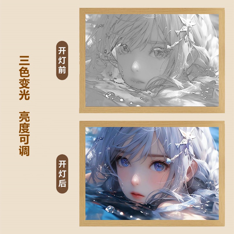 Tranh Vẽ Cô Gái anime Có Đèn Ngủ Độc Đáo Làm Quà Tặng Sinh Nhật / Giáng Sinh / Valentine