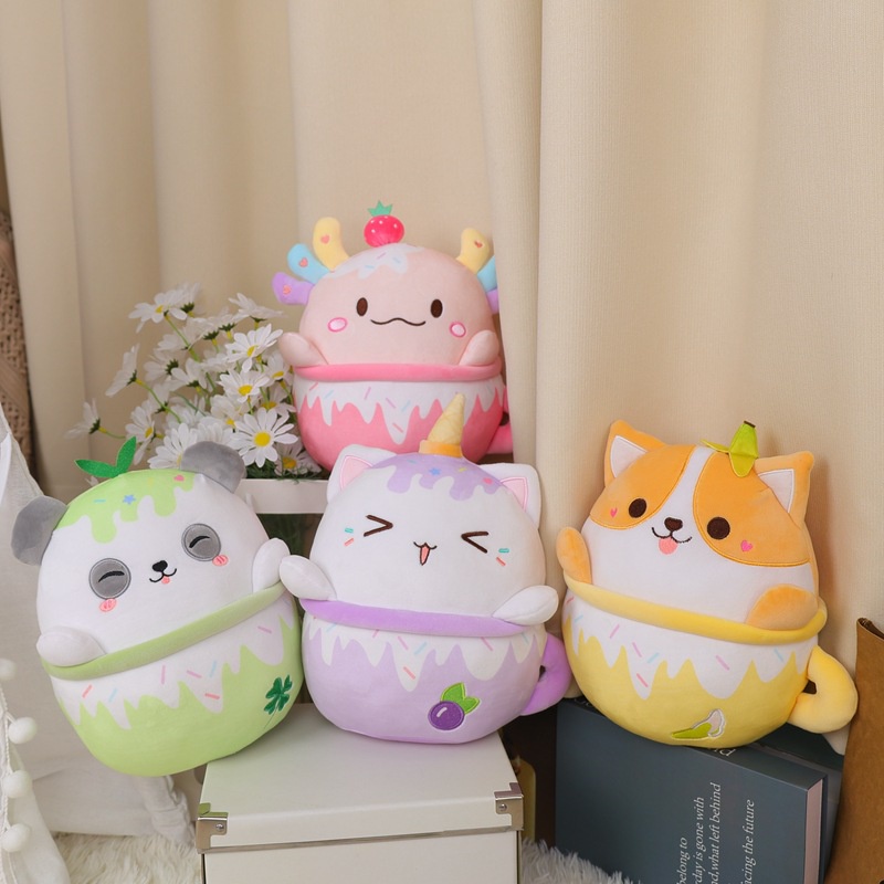 Thú Nhồi Bông Hình Mèo / axolotl / corgi / Trà Sữa / Gấu Trúc Hoạt Hình Đáng Yêu Cho Bé