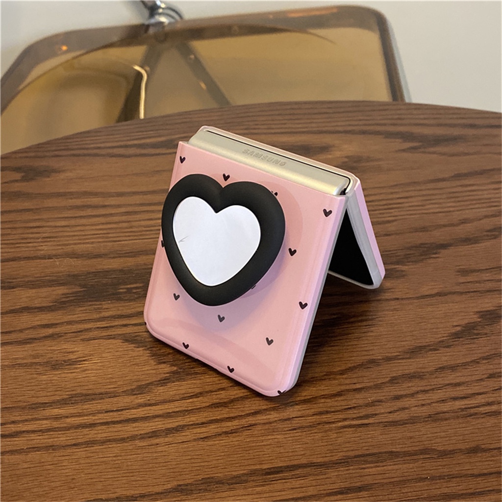 Dễ Thương Bao Da Điện Thoại Nắp Gập Mềm Tích Hợp Gương Họa Tiết Trái Tim Đáng Yêu Cho galaxy zflip4 5g z flip4 flip3 zflip4 flip3