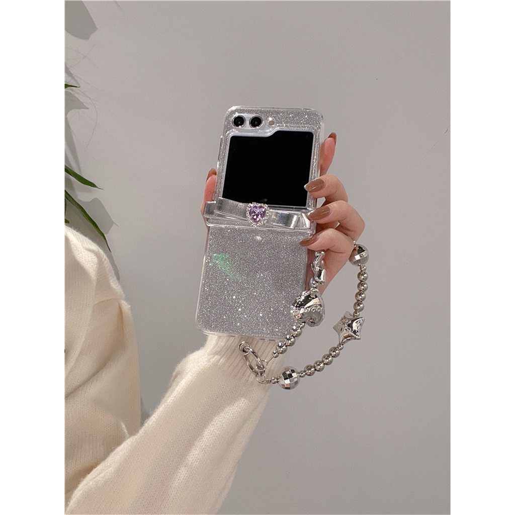 Bao Da Điện Thoại Nắp Lật Đính Đá Hình Nơ Trái Tim 3d Cho samsung galaxy z flip 5 5g z flip4 flip3 zflip5 Ốp