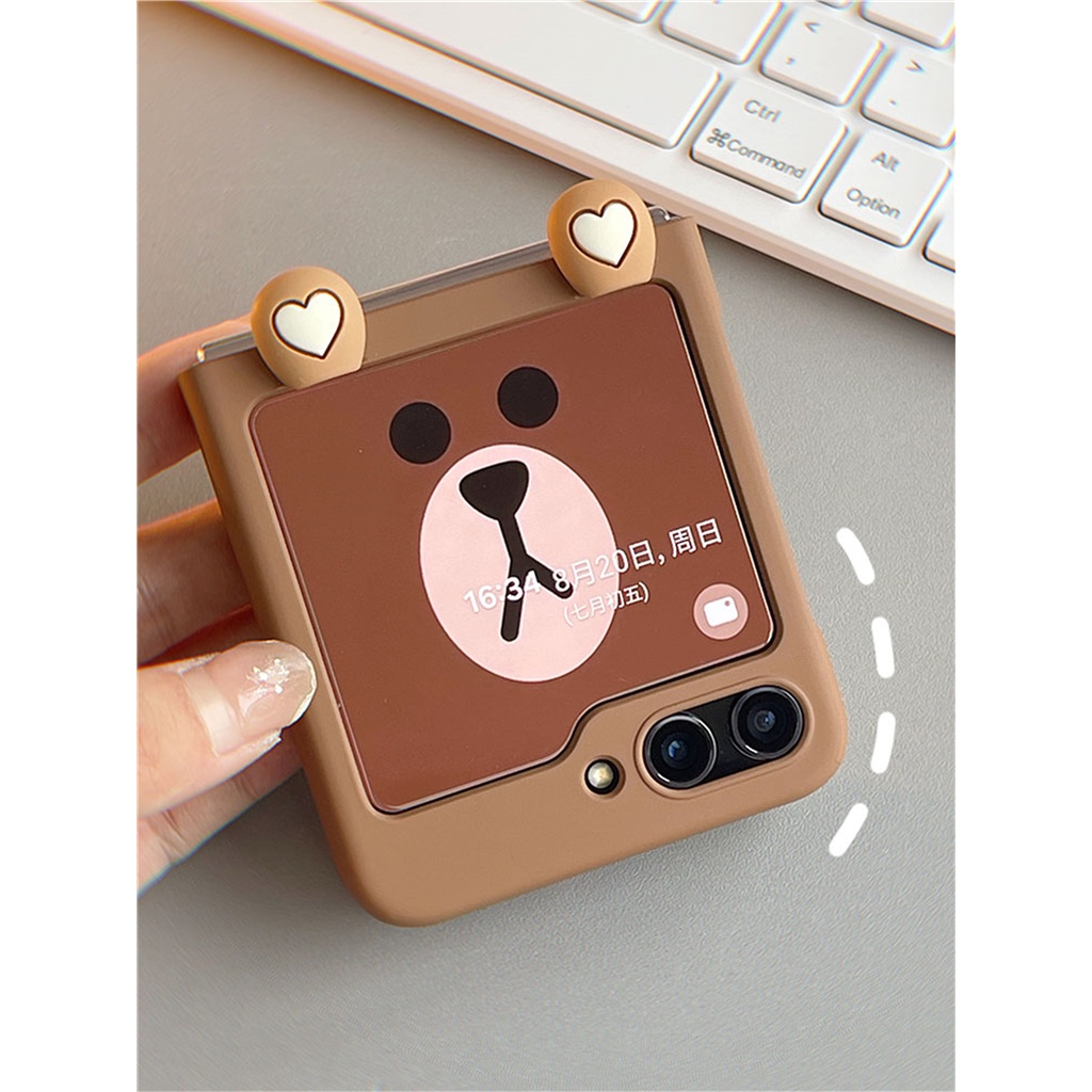 Dễ Thương Bao Da Điện Thoại Nắp Gập Hình Tai Gấu 3d Màu Trơn Phong Cách Hàn Quốc Cho galaxy z flip5 flip 5 z flip5 zflip5 zflip5 Ốp