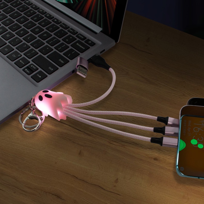 Mới Dây Cáp Sạc Ba Trong Một Đa Năng Có Đèn Hình Quả Bí Ngô Trang Trí halloween