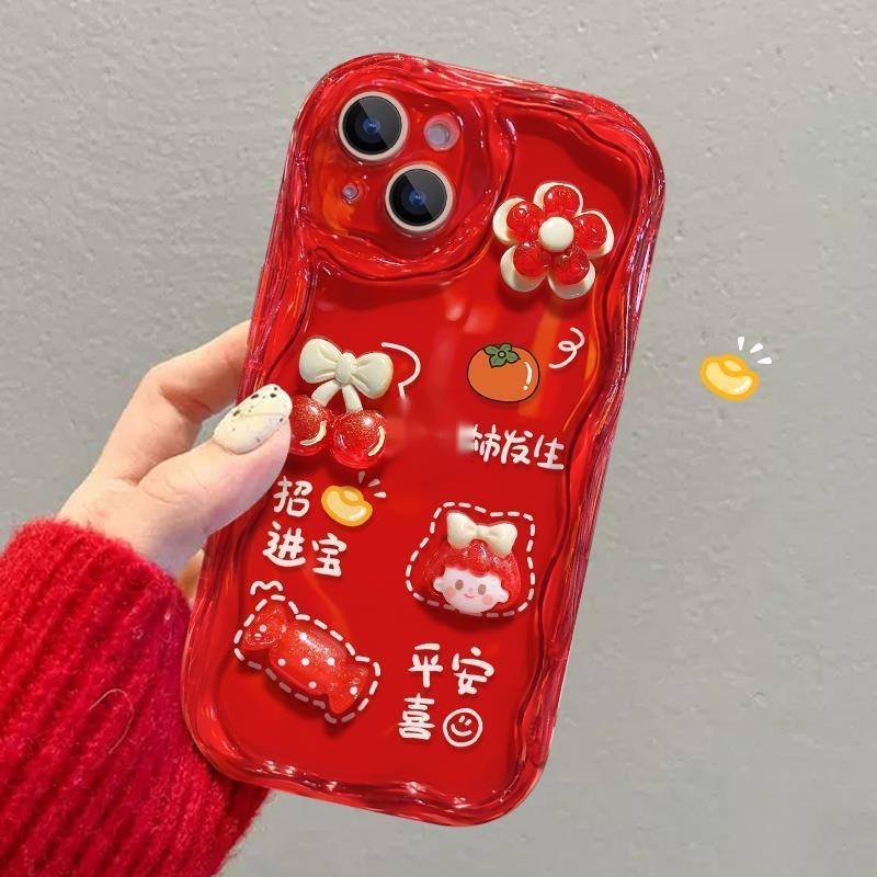 Ốp Điện Thoại Ba Chiều Hình Búp Bê Màu Đỏ Cho iphone 12 13 14 15 11 pro max