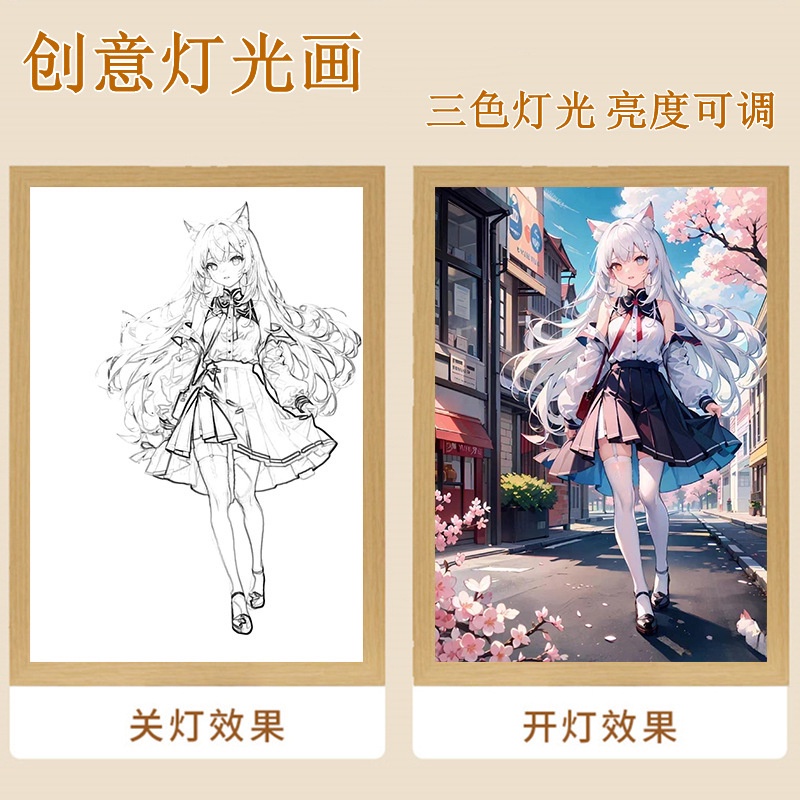 Tranh Vẽ Cô Gái anime Có Đèn Ngủ Độc Đáo Làm Quà Tặng Sinh Nhật / Giáng Sinh / Valentine