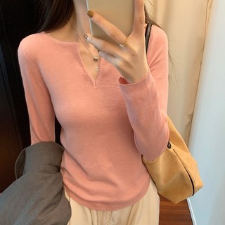 68586 Áo thun dệt kim dài tay cổ chữ V mỏng mềm mại