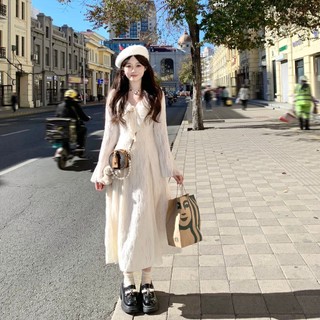 Váy Ren, Lót 2 Lớp Dáng Dài Cho Nữ Mùa Thu Đông, Phong Cách Pháp Ngọt Ngào, Dịu Dàng