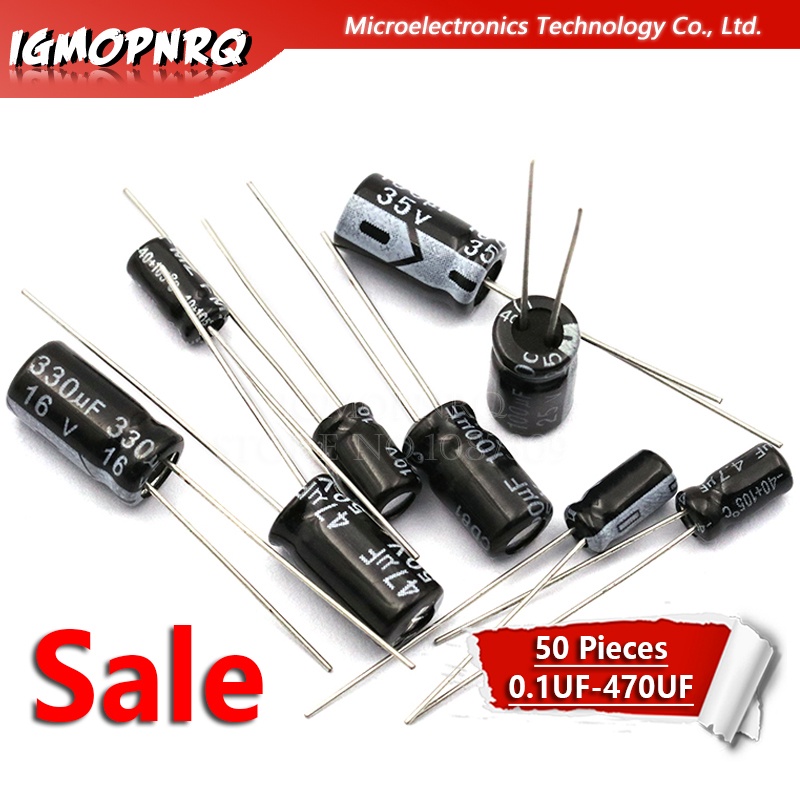 Bộ 50 Linh Kiện Điện Tử 50v10uf 5 * 7mm 0.1-470uf 10uf 50v 50v 10uf 25v 330uf 0.33uf 1uf 22uf 47uf 1