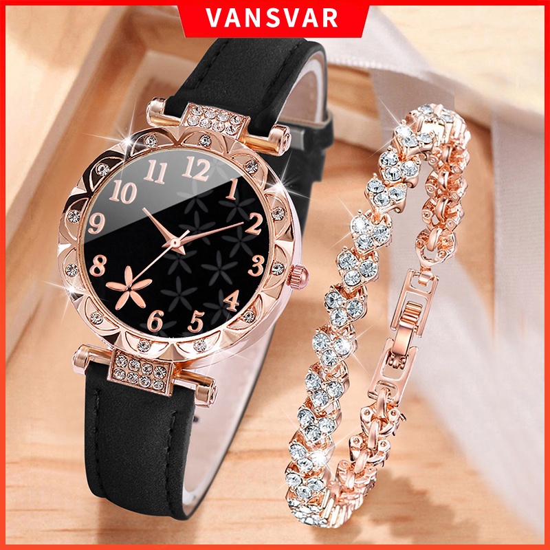 Thời Trang Đồng Hồ quartz Nữ Đính Hột Xoàn Dây Da