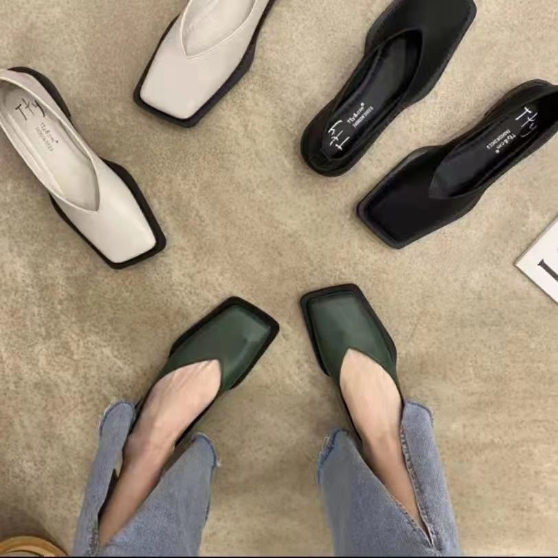 Giày Búp Bê Gót Thấp Mũi Vuông Phong Cách retro Pháp Thời Trang Xuân 2022 Cho Nữ