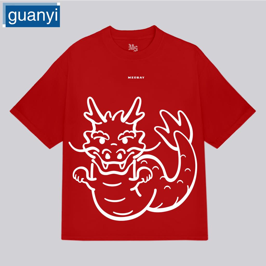 Guanyi1 Áo Thun Vải Thun Co Giãn Cao Vừa Vặn Hình Rồng Tet