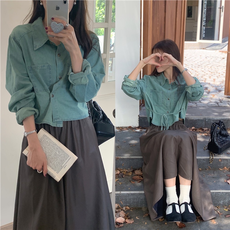 Áo Sơ Mi denim Dài Tay Thắt Dây Giản Dị 67673