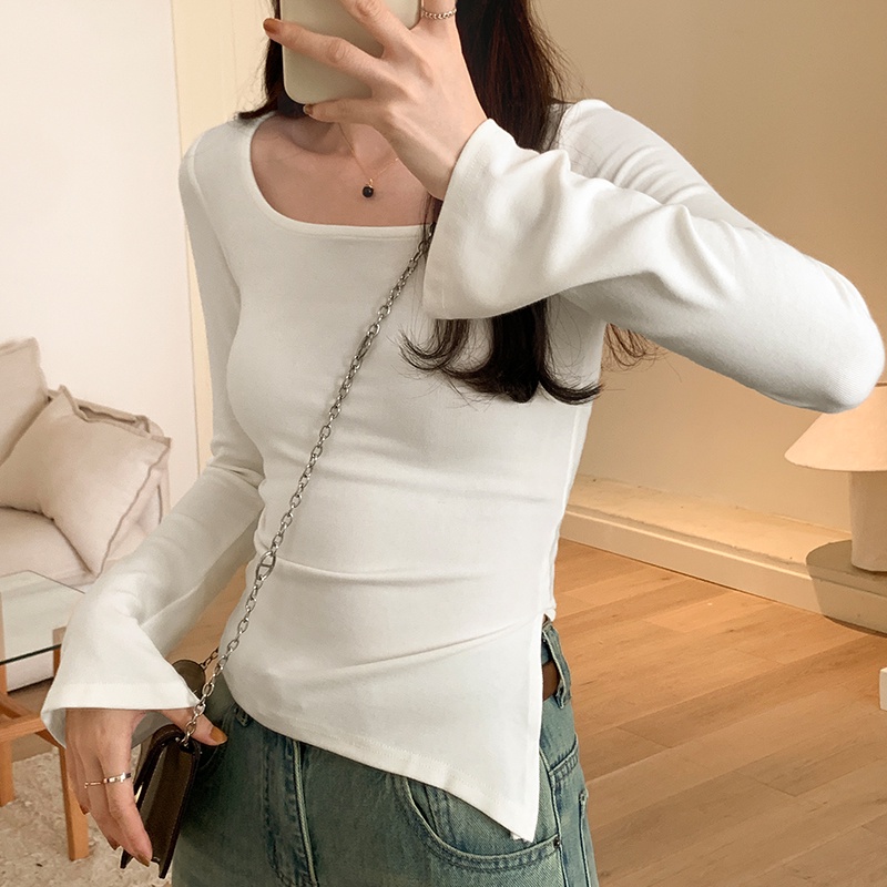 Áo Thun Tay Dài Cổ Vuông Dáng Ôm Xẻ Tà Thời Trang 67688