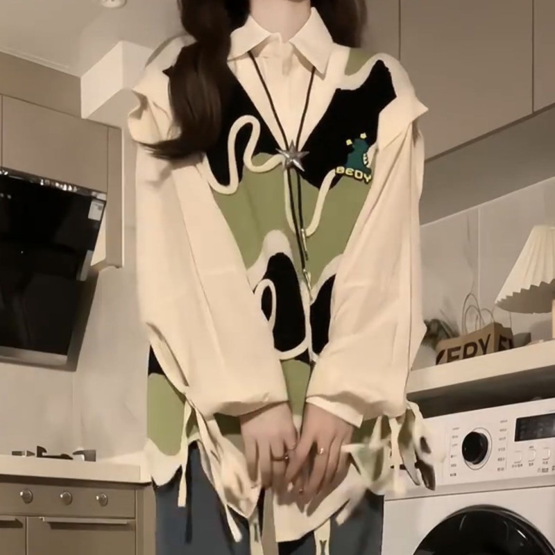 Áo sweater Dệt Kim Sát Nách Màu Tương Phản Thời Trang Cho Nữ