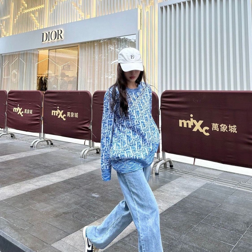 Áo Sweater Dệt Kim Cổ Tròn In Chữ Thời Trang Thu Đông Cho Nam Và Nữ