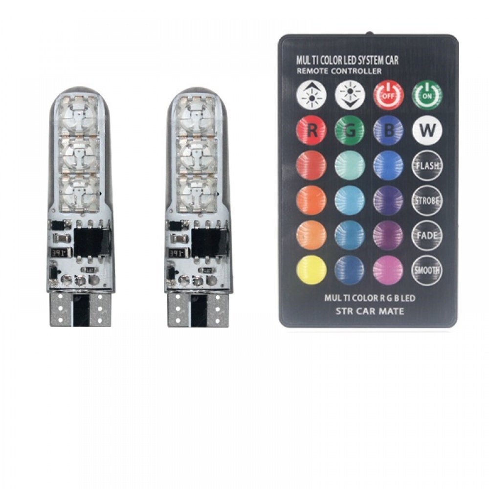 Rgb Đèn led t10 w5w led 194 168 w5w 5050 smd 12v Kèm Điều Khiển Từ Xa Cho Xe Hơi