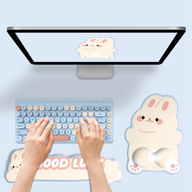 Bộ Miếng Lót Chuột Và Bàn Phím Hình Thỏ Trắng May Mắn
