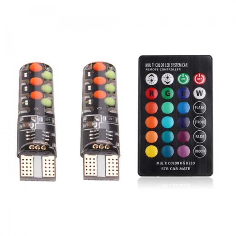 Rgb Đèn led t10 w5w led 194 168 w5w 5050 smd 12v Kèm Điều Khiển Từ Xa Cho Xe Hơi