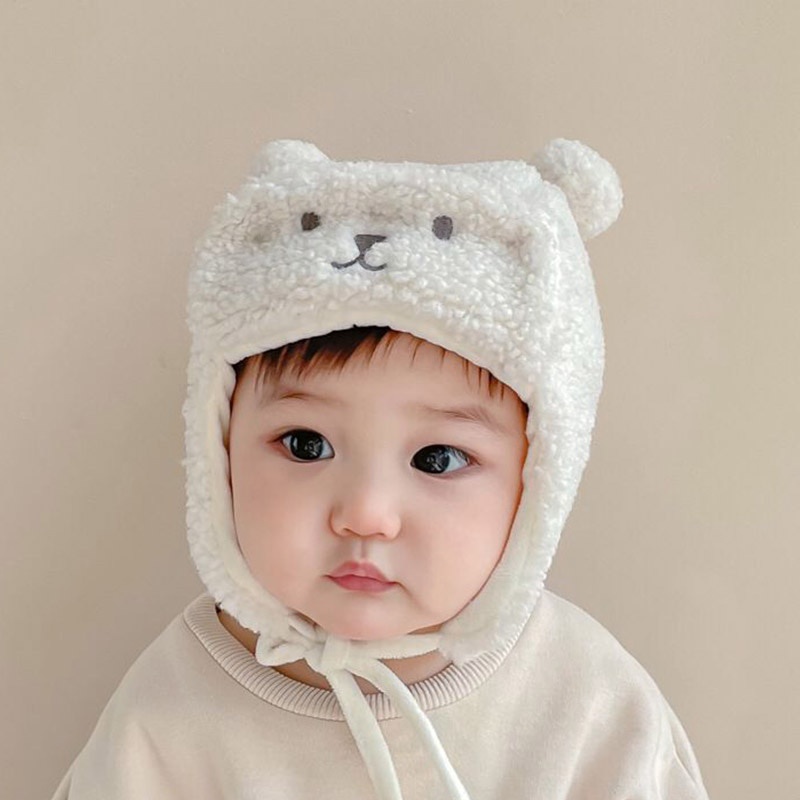 Dễ Thương Mũ Tai Gấu Bông Giữ Ấm Cho Bé