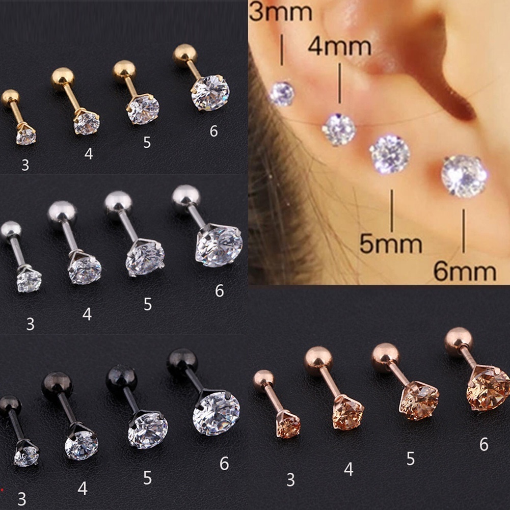 Bông Tai Mạ Bạc 925 Hình Đôi Môi Đính Đá Tròn Nhiều Kích Cỡ Cho Nam Nữ