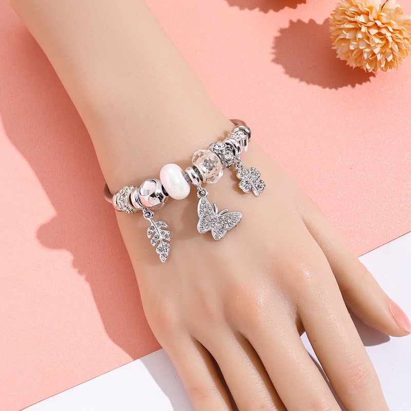 Xiaoboacc Vòng Tay Bạc Mặt Hình Bướm Đính Đá Bằng Thép Không Gỉ Sang Trọng Thời Trang Cho Nữ