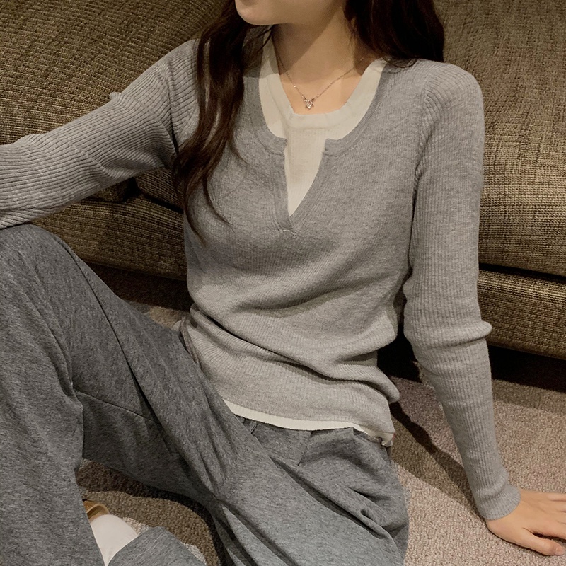 Áo sweater Dệt Kim Chui Đầu Giả Hai Lớp Thời Trang Nữ Sành Điệu 68449