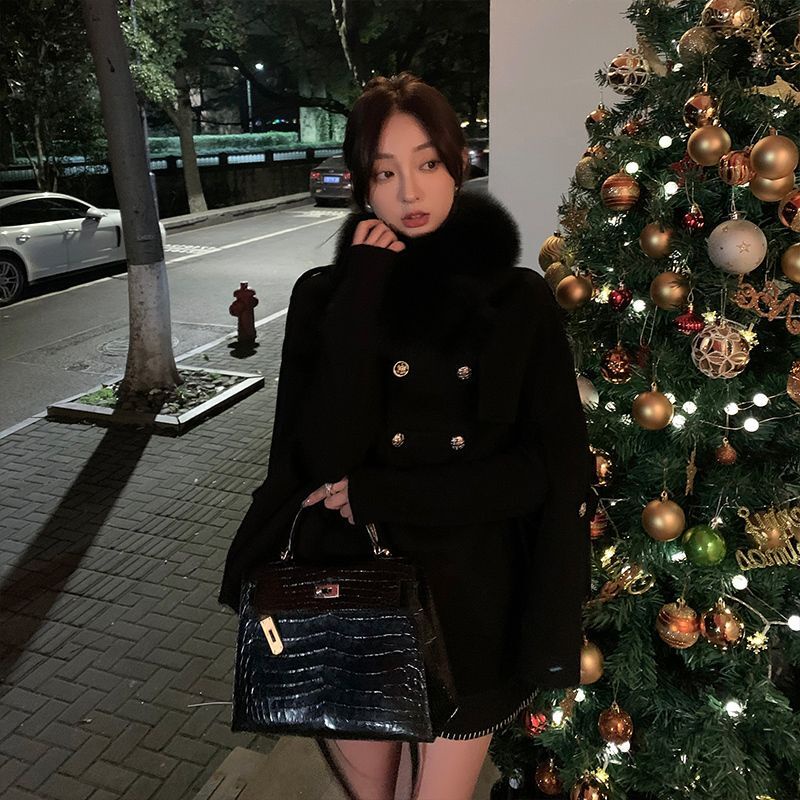 Áo Khoác Nữ Thiết Kế Cao Cấp Cho Mùa Thu Đông Chiến Tranh Năm Mới Trắng Áo Choàng Lông Châu Âu