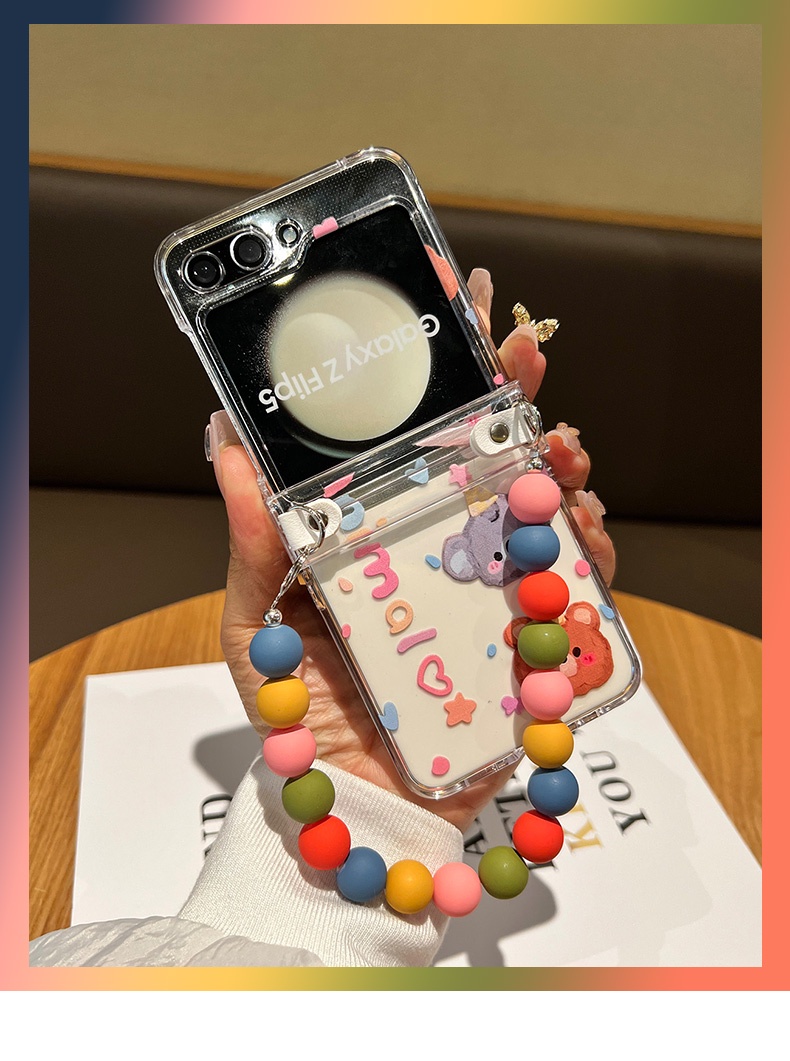 Hàn Quốc Kawaii Hoạt Hình Graffiti Gấu Koala Màu Hạt Vòng Tay Dành Cho Samsung Galaxy Z Flip 5 Z Fli