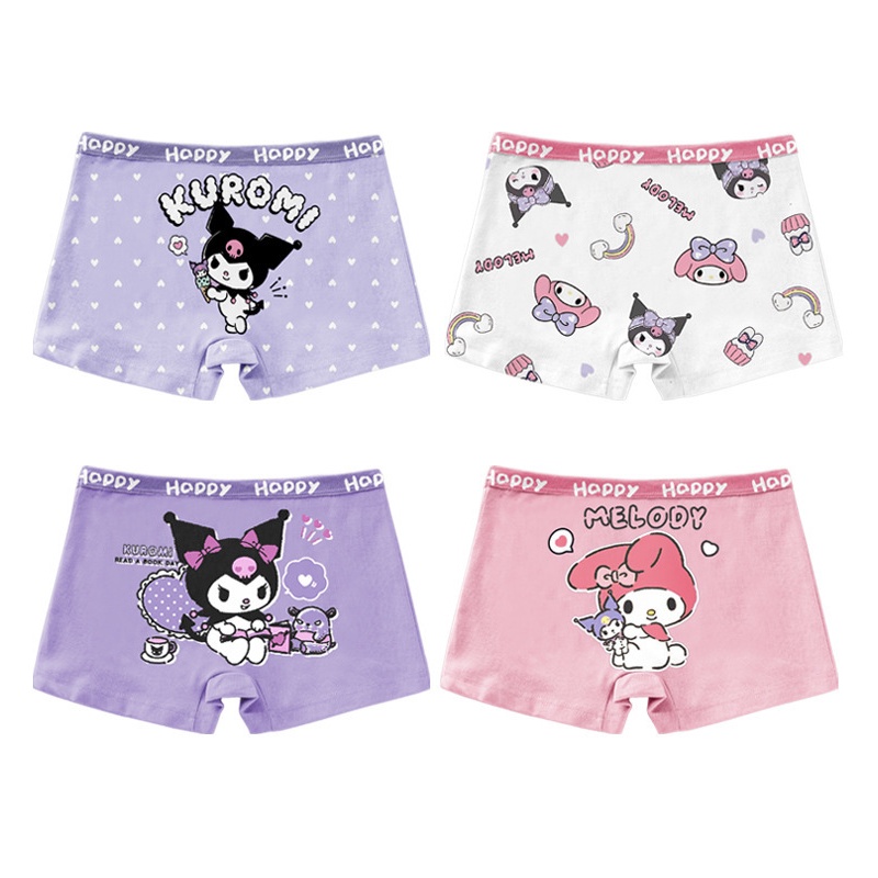 SANRIO Dễ Thương Bộ 4 Quần Lót cotton In Hoạt Hình my melody kuromi Đáng Yêu Dành Cho Bé Gái