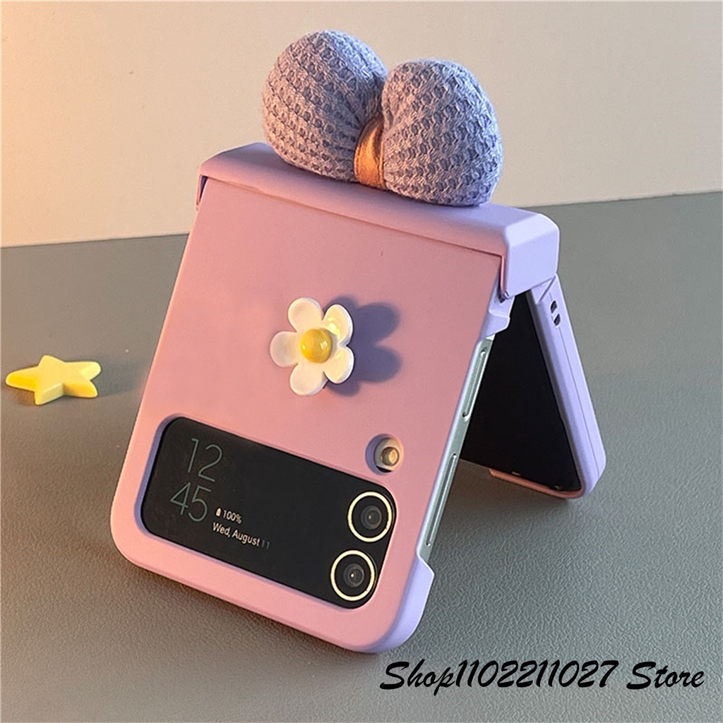 Dễ Thương Ốp Điện Thoại Nắp Gập Họa Tiết Hoa 3d Màu Tím Phong Cách Hàn Quốc Cho galaxy zflip4 5g z flip4 flip3 zflip4 flip5