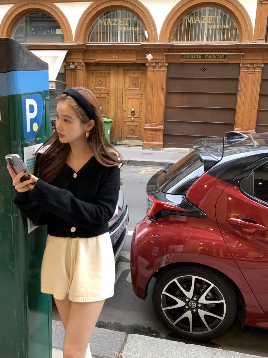 68139 Áo Len Màu Tương Phản Ve Áo cardigan Nữ Hàng Đầu