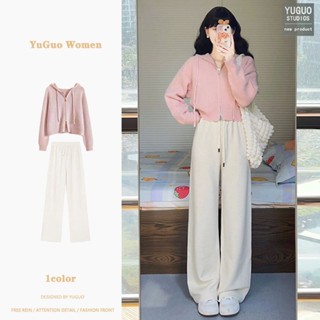 Áo Len Liền Mũ Màu Tinh Khiết Cho Nữ Sinh Mùa Thu Đông , Hệ Hàn Quốc Có Khóa Kéo Mỏng, Hở Cổ, Quần Đùi Rộng.