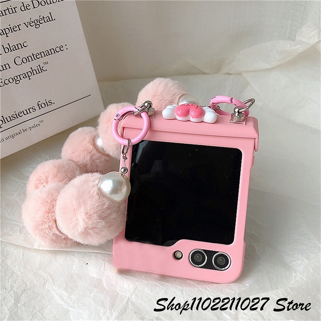 Dễ Thương Ốp Điện Thoại Hình Trái Tim Đôi Cánh 3d Đính Ngọc Trai Phối Bóng Lông Cho galaxy zflip5 5g z flip5 flip5 zflip5