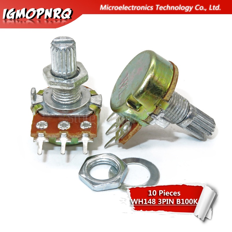 Set 10 Chiết Áp wh148 b100k 3pin 15mm Chất Lượng Cao