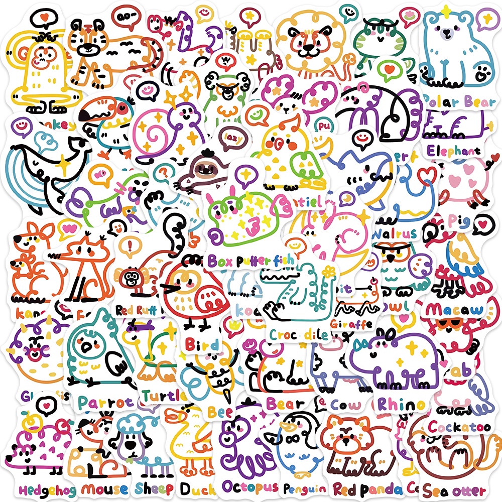 Bộ 50 Miếng Dán Hình Động Vật Hoạt Hình Dễ Thương Trang Trí Sổ Tay Ghi Ta Sổ Tay Hành Lý