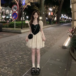 Váy Ngắn Mùa Hè Phiên Bản Mới Hàn Quốc Thắt Lưng Dáng Xèo Rộng Hiển Thị Công Chúa Cổ Tích