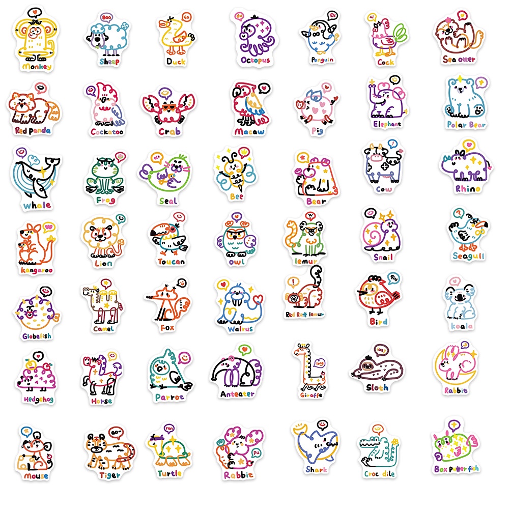 Bộ 50 Miếng Dán Hình Động Vật Hoạt Hình Dễ Thương Trang Trí Sổ Tay Ghi Ta Sổ Tay Hành Lý