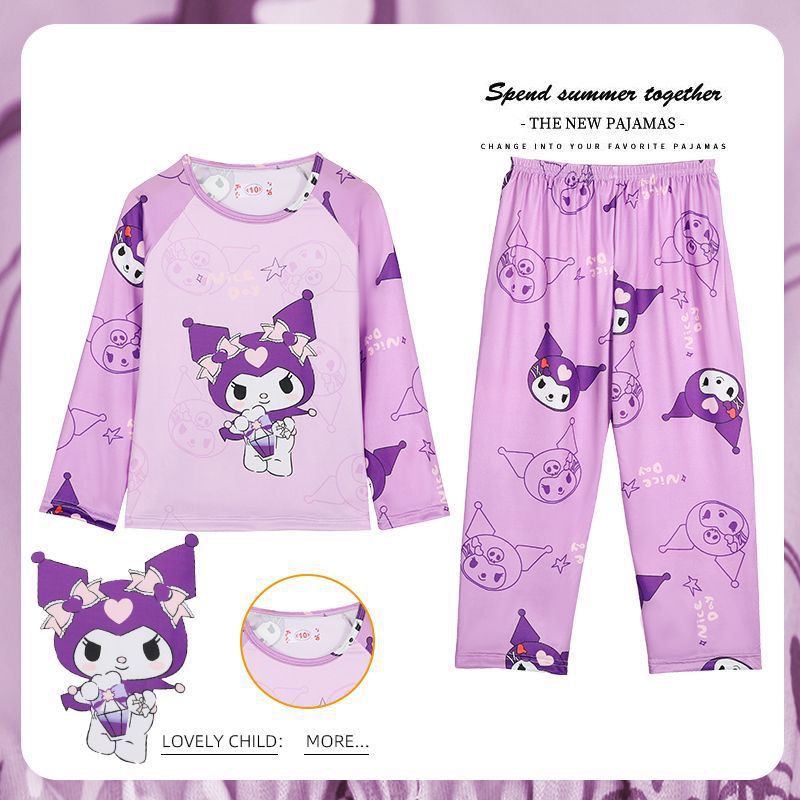 Đồ Ngủ Kuromi Cinnamoroll Bộ Đồ Ngủ Dài Tay In Hoạt Hình Dành Pijama Cho Bé Gái